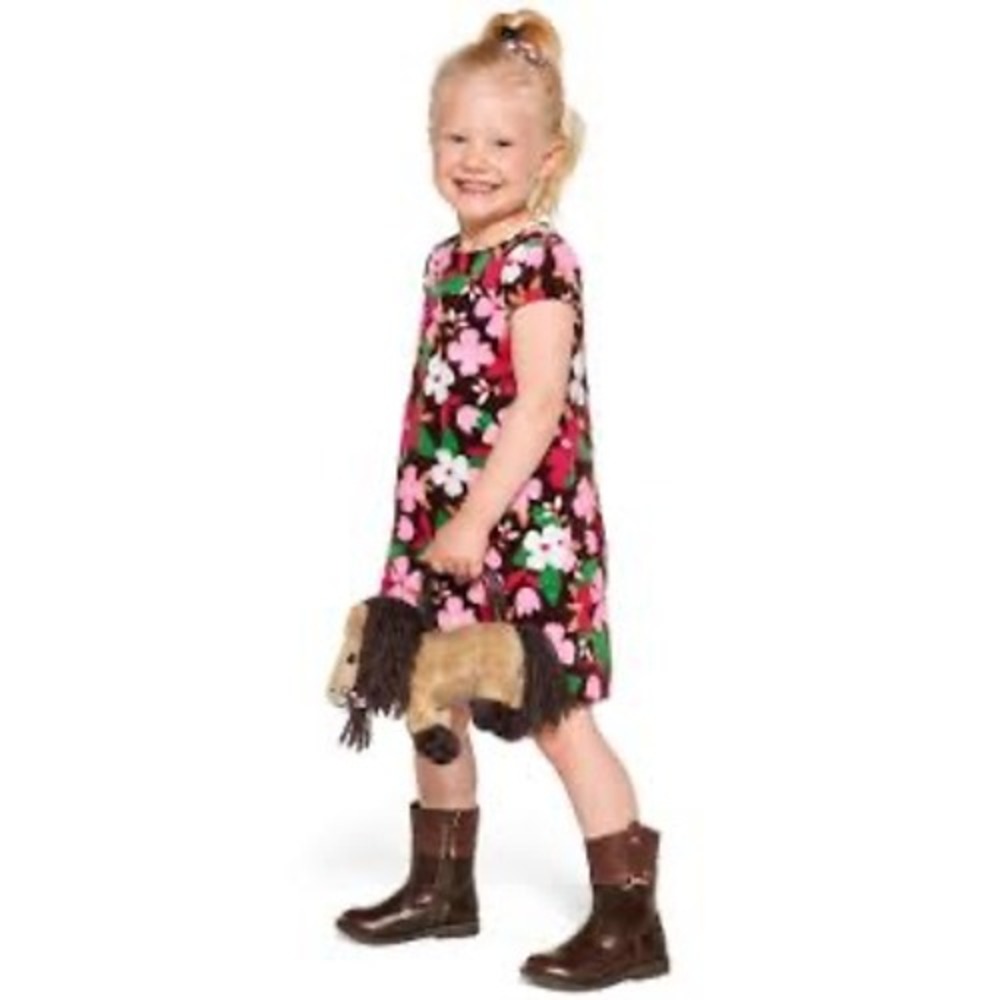 Gymboree Floral Corduroy Dress Kids 5T Brown EUC Short Sleeve A-Line School‎